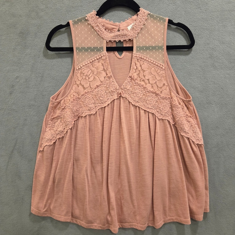 Taylor & Sage Lace Babydoll Mesh Sleeveless Top‎ Women's Large Coquette Cottage